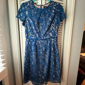 Shift Dress- Blue and Tan